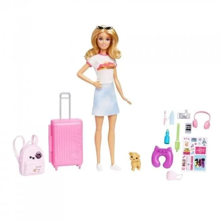Barbie Coffret Voyage HJY18 avec Poupée, Chiot et 14 Accessoires pour Inventer des Histoires autour du Monde Barbie Coffret Voyage HJY18 avec Poupée, Chiot et 14 Accessoires pour Inventer des Histoires autour du Monde