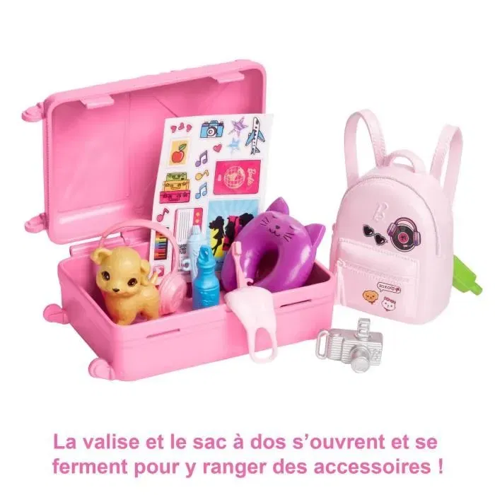 Barbie Coffret Voyage HJY18 avec Poupée, Chiot et 14 Accessoires pour Inventer des Histoires autour du Monde Barbie Coffret Voyage HJY18 avec Poupée, Chiot et 14 Accessoires pour Inventer des Histoires autour du Monde