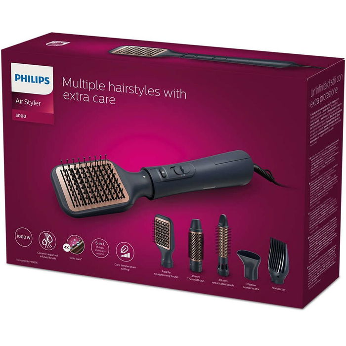Philips BHA530/00 Brosse soufflante Brillance 1000 W avec technologie EHD, 2 vitesses, 3 températures et 5 accessoires incluant brosse plate et thermo-brosse