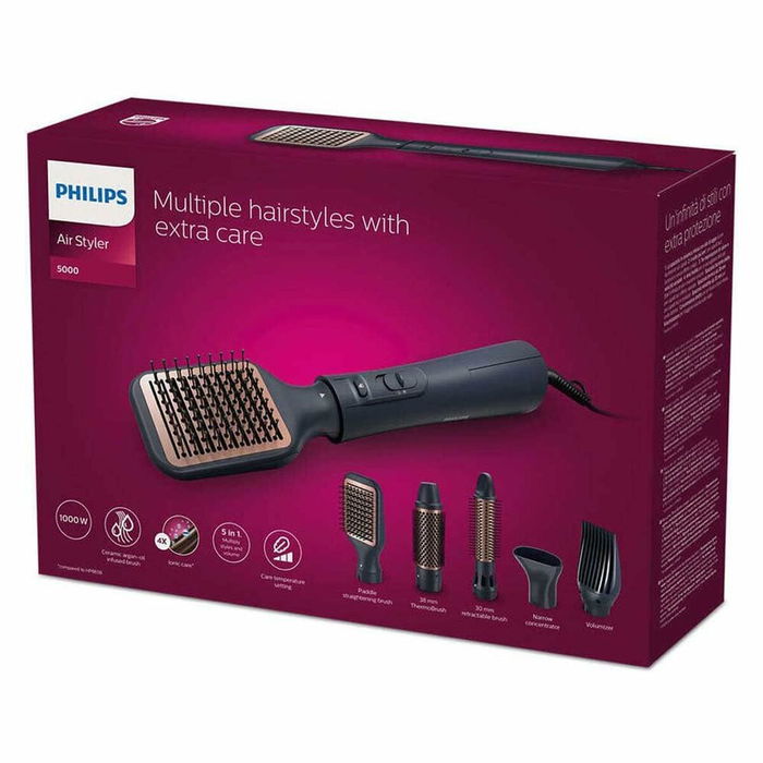 Philips BHA530/00 Brosse soufflante Brillance 1000 W avec technologie EHD, 2 vitesses, 3 températures et 5 accessoires incluant brosse plate et thermo-brosse