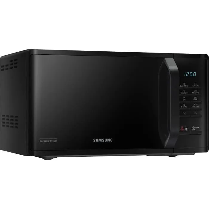 Samsung MG23K3513AK - Micro-ondes 23L avec Gril - Contrôle Électronique 800W - Cavité Céramique Émail Noir - Décon décongélation Quick Defrost