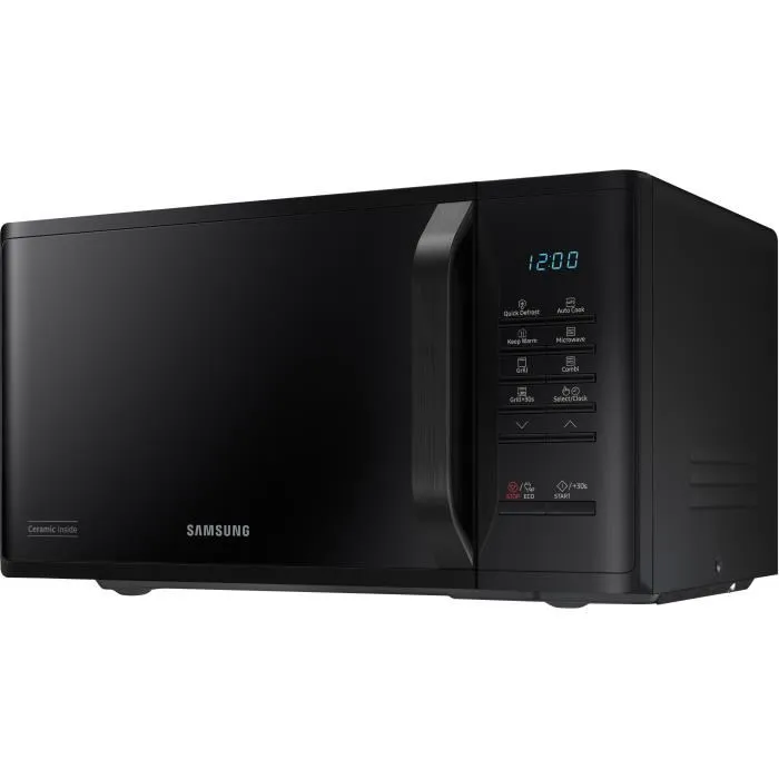 Samsung MG23K3513AK - Micro-ondes 23L avec Gril - Contrôle Électronique 800W - Cavité Céramique Émail Noir - Décon décongélation Quick Defrost