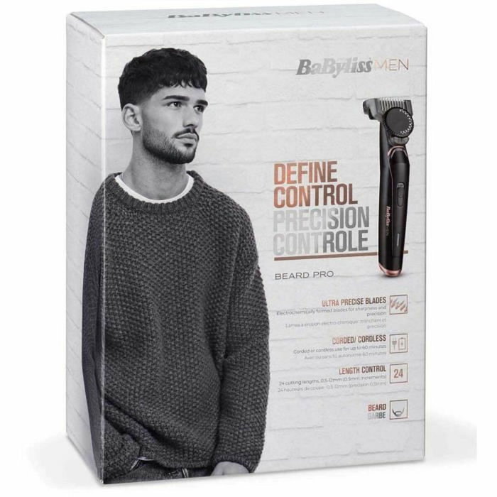 Babyliss T885E Tondeuse à barbe, Lames 34 mm en acier inoxydable, Noir et rose