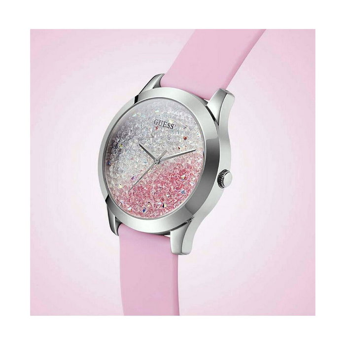 Guess W1223L1 avec bracelet rose et boîtier argenté Guess W1223L1 avec bracelet rose et boîtier argenté