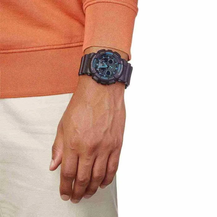 G-SHOCK GA-100-1A2ER Montre digitale sport en résine noire étanche 20 atm, chronomètre, 5 alarmes, verre minéral, éclairage LED - Pour adultes