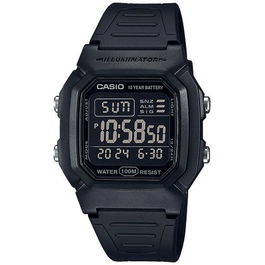 Casio W-800H-1BVES Montre digitale résistante à l'eau 10 bar, boîtier plastique noir 36 mm, bracelet plastique noir, boucle ardillon