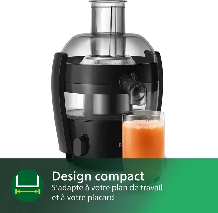 Philips HR1832/00 Centrifugeuse 500 W 1.5 L Noir - Extraction Haute Vitesse, Design Compact et Nettoyage Rapide en 1 Min