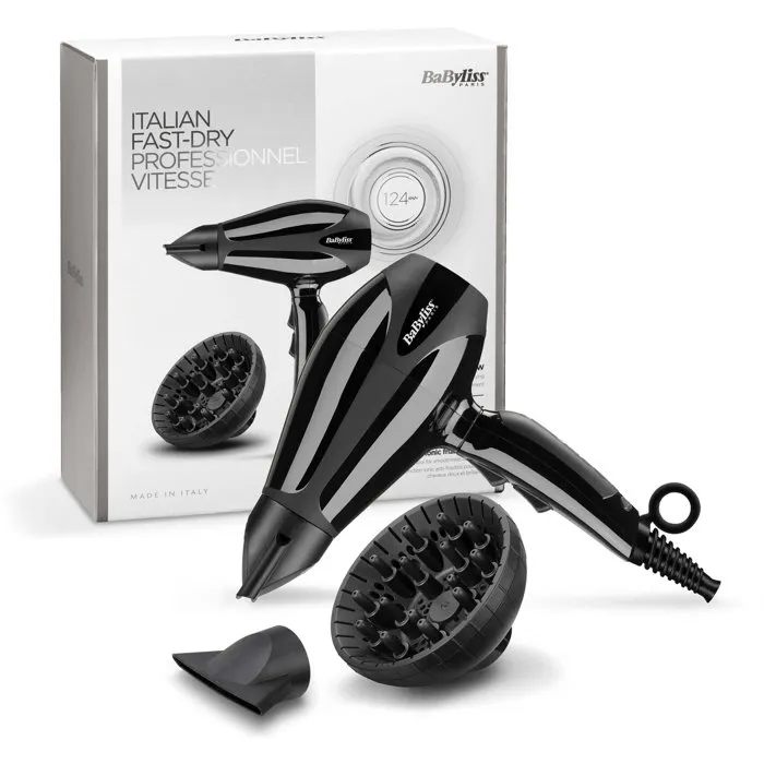 Babyliss 6715DE - Sèche-cheveux professionnel compact 2200W, moteur AC, en céramique, avec diffuseur et concentrateurs, fabriqué en Italie