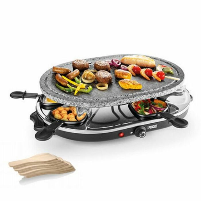 Raclette Princess 8 Oval Stone Grill Party Noir Gris