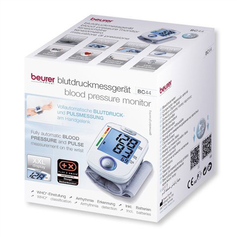 Beurer BC-44 Tensiomètre de Poignet Bluetooth avec Grand écran LCD Bleu Illuminé, Fonction One-Touch et Détecteur d'Arythmie