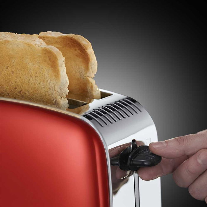 Russell Hobbs Tostador Colours Plus+ Rouge Référence 23330-56 - Tostador à technologie de tueste rapide, fonction lever et voir, bandeja recogemigas, calientapanecillos