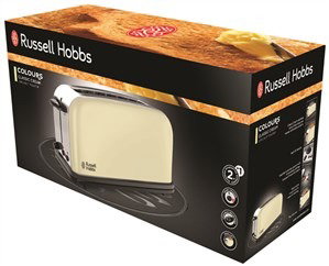 Russell Hobbs 21395-56 Tostador à fentes longues Classic Cream - Toasteur à réglage de cuisson, fonction pain surgelé et tiroir à miettes extractible