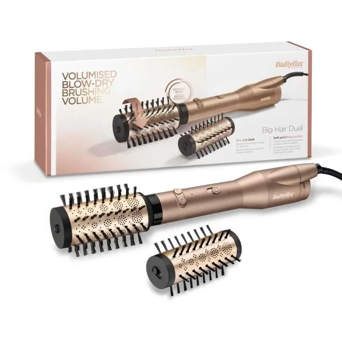 BaByliss Brosse Soufflante Rotative AS952E Big Hair Dual 650W - 2 Brosses Céramiques 50mm & 40mm - Volume, Mise en Forme, Brillance - Technologie Ionique