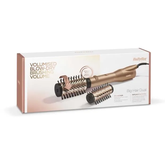 BaByliss Brosse Soufflante Rotative AS952E Big Hair Dual 650W - 2 Brosses Céramiques 50mm & 40mm - Volume, Mise en Forme, Brillance - Technologie Ionique