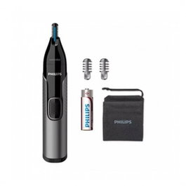 Philips NT3650/16 Tondeuse Nez Oreilles Sourcils Recortador Poils, Technologie PrecisionTrim, Protection Peau, Lavable, Fonctionne Pile AA, Gris Noir