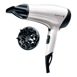 Remington Power Volume D3015 - Sèche-cheveux ionique 2000 W avec céramique, 3 températures, 2 vitesses, concentrateur et diffuseur, blanc/noir