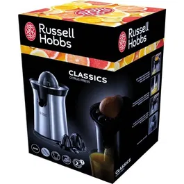 Russell Hobbs Presse-agrumes électrique 22760-56 avec 2 cônes interchangeables pour jus de fruit frais rapide - Design inox brossé