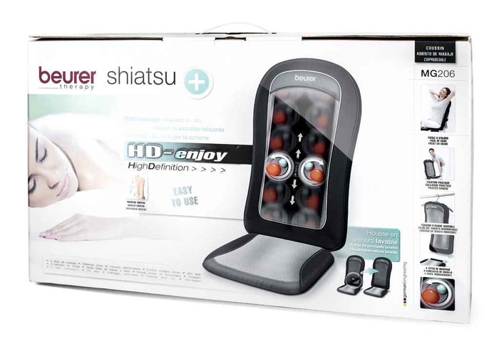 Beurer MG-206 Housse de siège de massage Shiatsu vibrante avec fonction chaleur, 2 intensités et 3 zones, couleur noir