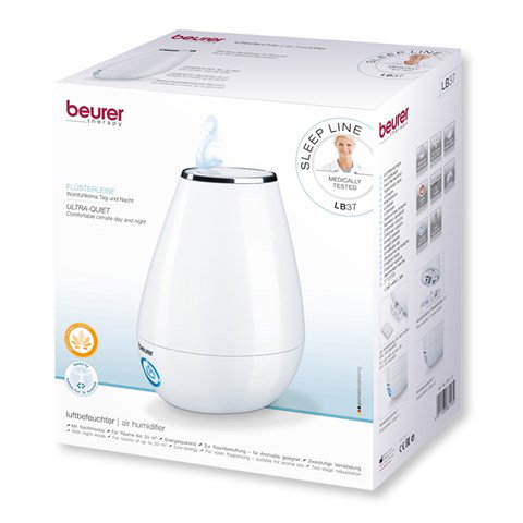 Beurer LB-37 Blanc Humidificateur d'air à ultrasons pour pièce jusqu'à 20m², silencieux, à faible consommation, avec diffuseur d'huiles essentielles