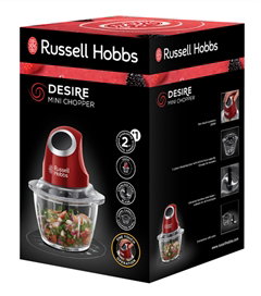 Russell Hobbs 24660-56 Picadora Desire - Mini hachoir électrique 200W avec bol en verre de 500ml pour ail, pesto, herbes et préparations pour bébé