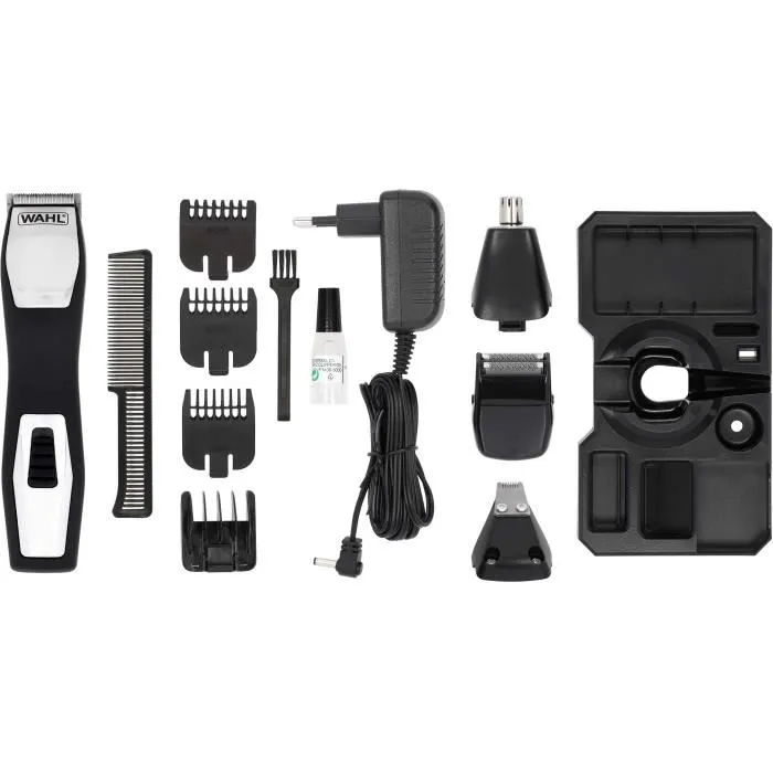 Wahl Groomsman Pro - Tondeuse à Barbe et Moustache Rechargeable 2,4 V - Autonomie 60 min - Avec 6 Sabots et Accessoires - Noir Argent