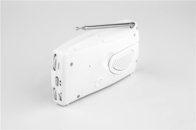 Radio portative Elbe RF-52-SOB en blanc avec tuner analogique FM/AM, haut-parleur intégré et antenne télescopique