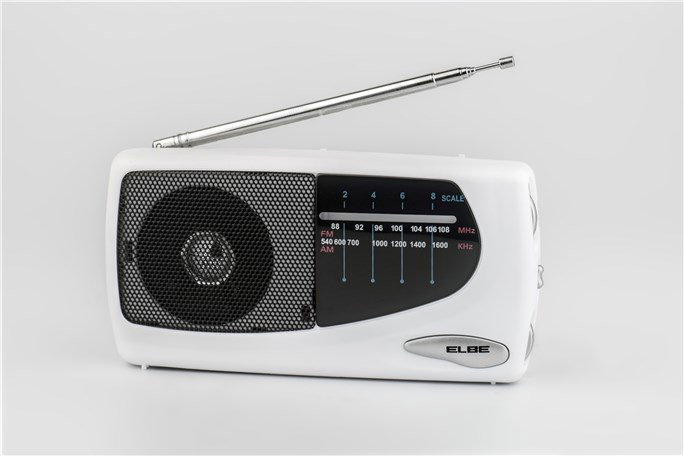 Radio portative Elbe RF-52-SOB en blanc avec tuner analogique FM/AM, haut-parleur intégré et antenne télescopique
