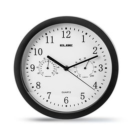 Elbe RP-1005-N Horloge Murale avec Thermomètre et Hygromètre, Cadran Blanc et Chiffres Noirs, 25 cm de Diamètre
