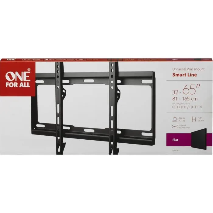 One For All WM2411 Support mural TV fixe pour écran plat 32 à 65 pouces (81-165 cm), max 100 kg, 25 mm du mur, VESA 100x100 à 400x400