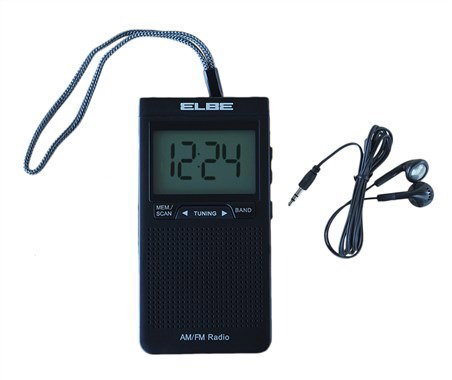 Elbe RF-94 Radio numérique AM/FM portable avec grand écran rétroéclairé, casque inclus, mémoire pour 40 stations