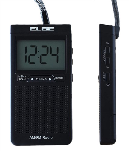Elbe RF-94 Radio numérique AM/FM portable avec grand écran rétroéclairé, casque inclus, mémoire pour 40 stations