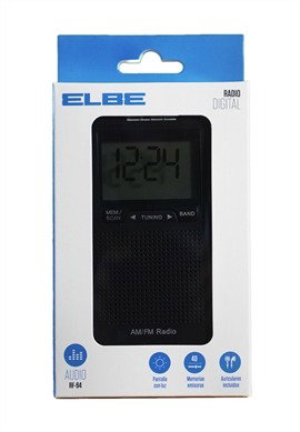 Elbe RF-94 Radio numérique AM/FM portable avec grand écran rétroéclairé, casque inclus, mémoire pour 40 stations