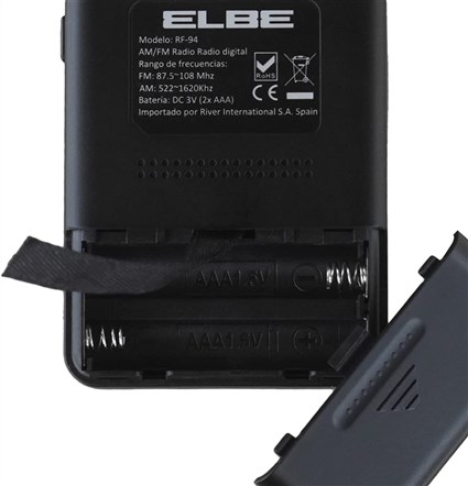 Elbe RF-94 Radio numérique AM/FM portable avec grand écran rétroéclairé, casque inclus, mémoire pour 40 stations