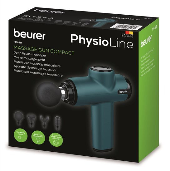 Beurer MG-99 Pistolet de massage musculaire puissant - 5 niveaux d'intensité, 3000 impulsions/min, manche ergonomique avec 4 accessoires de massage