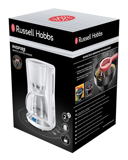 Russell Hobbs 24390-56 Cafetière Inspire Blanche avec détails en acier inoxidable - Machine à café filtre