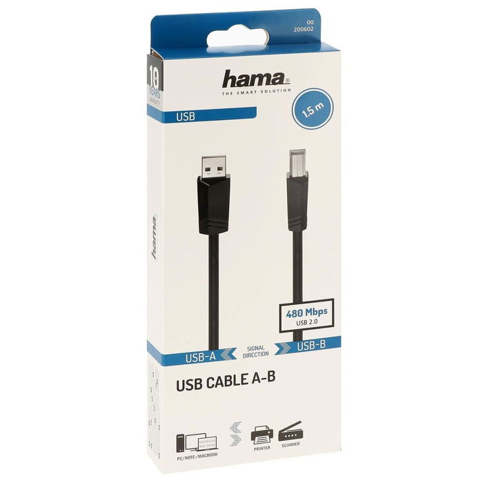 Câble USB 2.0 A vers USB B Hama 00200602 Noir