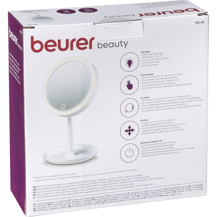 Beurer BS45 Miroir cosmétique avec lumière LED et miroir grossissant 5x