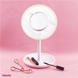 Beurer BS-45 Miroir Cosmétique avec Lumière LED et Miroir Grossissant 5x - Miroir de Table à Rotation 360°