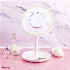 Beurer BS-45 Miroir Cosmétique avec Lumière LED et Miroir Grossissant 5x - Miroir de Table à Rotation 360°