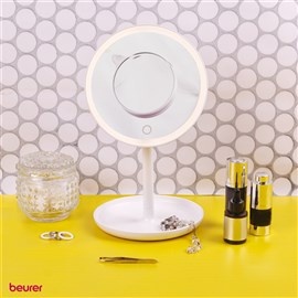 Beurer BS-45 Miroir Cosmétique avec Lumière LED et Miroir Grossissant 5x - Miroir de Table à Rotation 360°