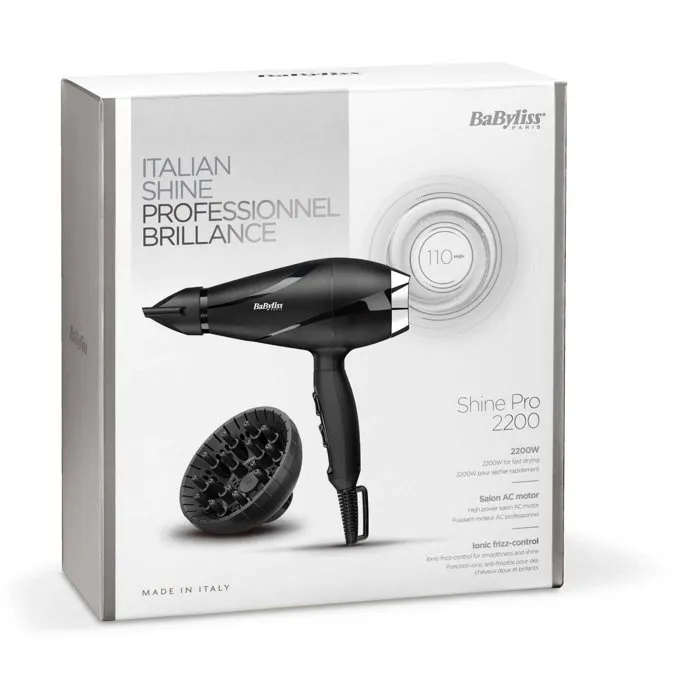 Babyliss Sèche-cheveux Shine Pro 2200, 6713De, 2200W, Ionic, Concentrateur, Diffuseur, Cordon 2.8m