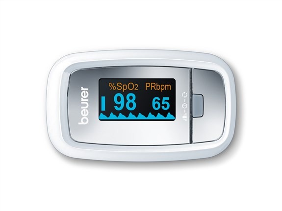 Beurer PO-30 Pulsioxymètre - Oxymètre de Pouls de Doigt avec Alarme, Affichage OLED, Léger et Portable avec Étui et Cordon