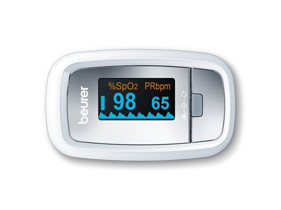 Beurer PO-30 Pulsioxymètre - Oxymètre de Pouls de Doigt avec Alarme, Affichage OLED, Léger et Portable avec Étui et Cordon
