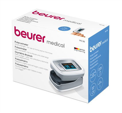 Beurer PO-30 Pulsioxymètre - Oxymètre de Pouls de Doigt avec Alarme, Affichage OLED, Léger et Portable avec Étui et Cordon