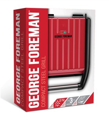 George Foreman 25030-56 Grill Électrique Compact Rouge Antiadhésif, Élimine Jusqu'à 42% de Graisse, Plaques à Nettoyage Facile et Récupérateur de Graisses