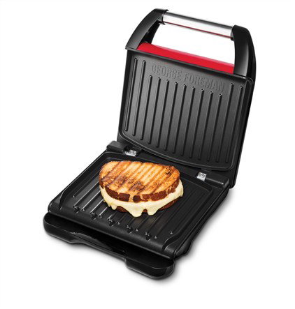 George Foreman 25030-56 Grill Électrique Compact Rouge Antiadhésif, Élimine Jusqu'à 42% de Graisse, Plaques à Nettoyage Facile et Récupérateur de Graisses
