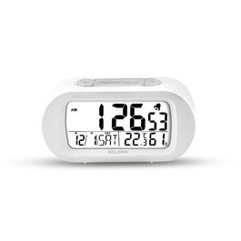 Elbe RD-009-B Réveil voyage avec thermomètre et hygromètre - Écran 9 cm rétroéclairé, fonction snooze - Blanc