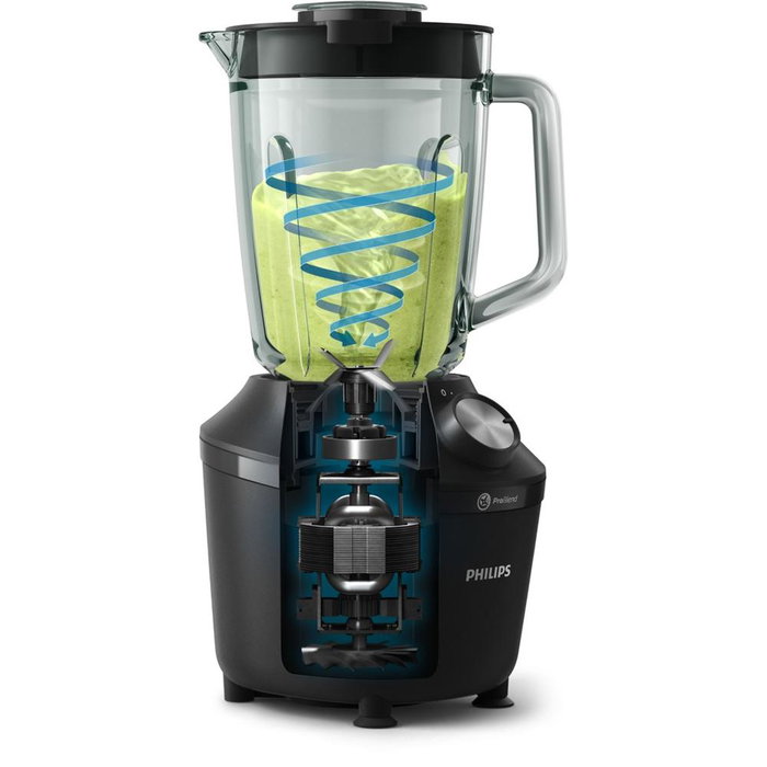 Philips Series 3000 HR2291 Batteur Blender Verre 600W ProBlend 2 Vitesses Turbo Hachoir à Glace