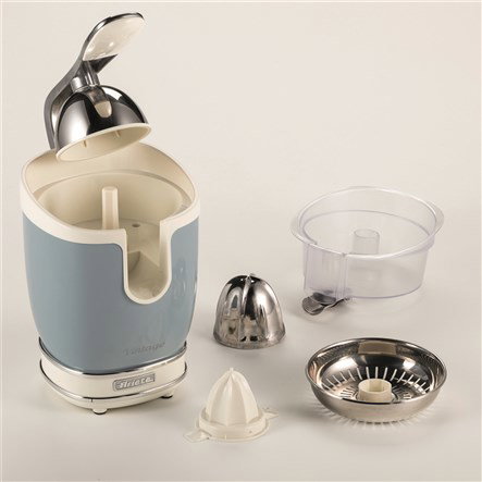 Ariete Exprimidor Vintage 413/05 Exprimeur à Agrumes - Style Rétro Métal et Chrome, Bleu, avec 2 Cônes pour Jus Frais et Naturel
