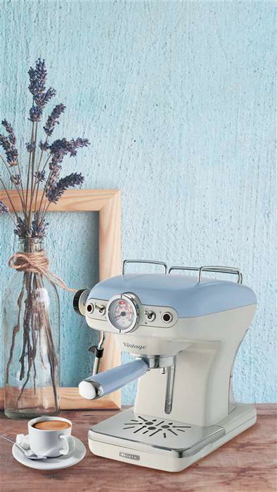 Ariete Cafetière Expresso Vintage 1389/15 Bleue, Double Porta Filtre, 900 W, Rétro, Machine à Café avec Design Ancien et Réservoir d'Eau